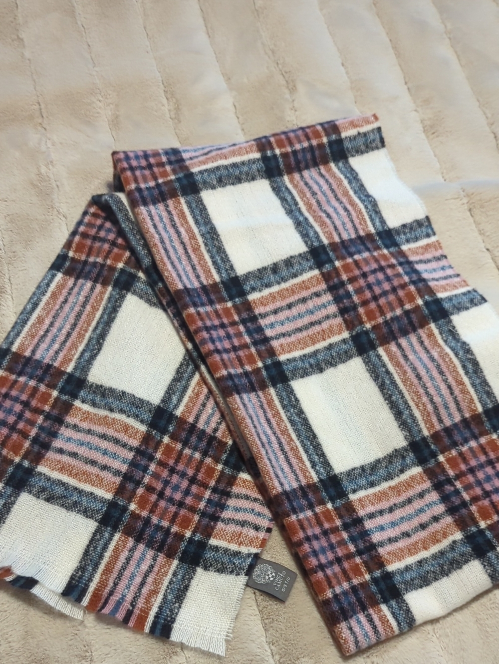 Vince Camuto Plaid Throw in Cream, Rust & Navy